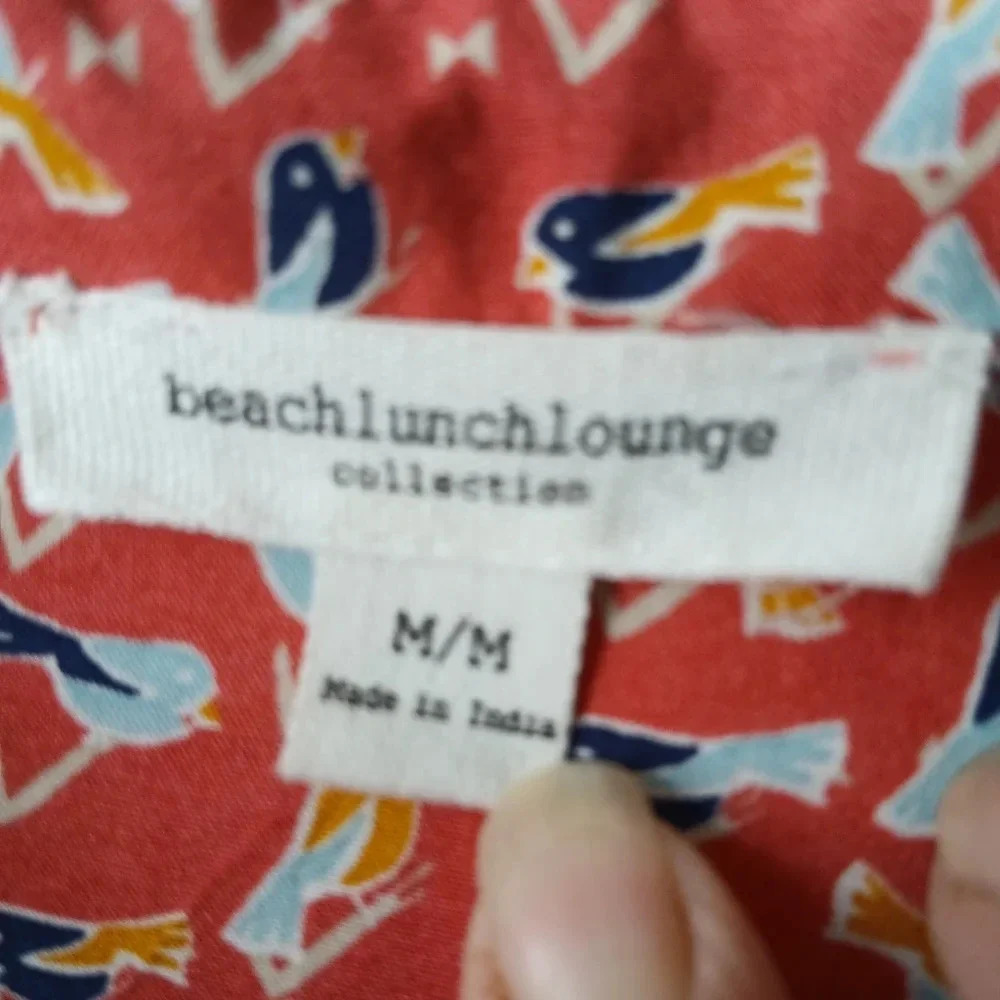Beachlunchlounge women's M orange bird print long sleeve shirt tropical viscose - Picture 4 of 7